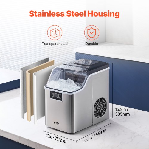 Countertop Ice Maker 24 Cubes Ready in 15 Mins 45lbs in 24Hrs