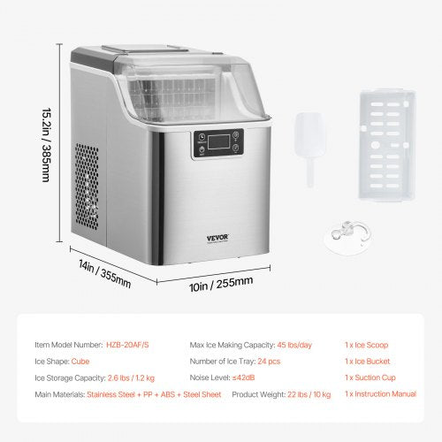 Countertop Ice Maker 24 Cubes Ready in 15 Mins 45lbs in 24Hrs