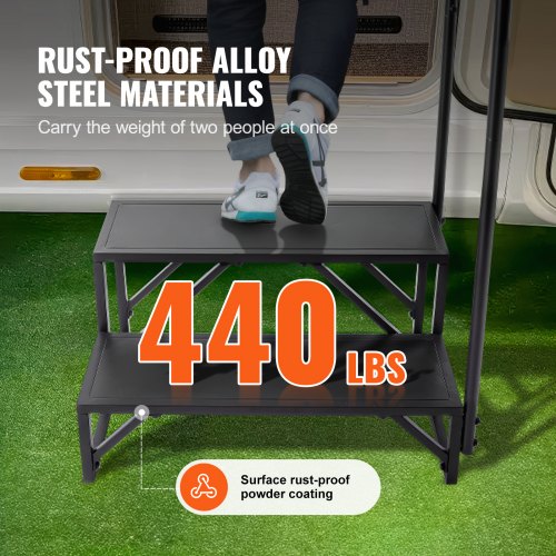 RV Steps 2Step RV Stairs 440 LBS Load Capacity Thickened Carbon Steel