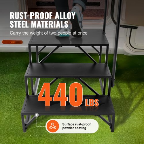 RV Steps 3Step RV Stairs 440 LBS Load Capacity Thickened Carbon Steel