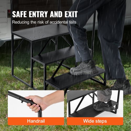 RV Steps 3Step RV Stairs 440 LBS Load Capacity Thickened Carbon Steel