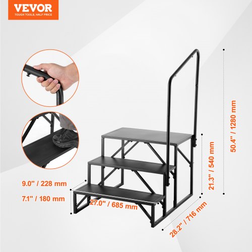 RV Steps 3Step RV Stairs 440 LBS Load Capacity Thickened Carbon Steel