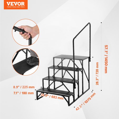 Rv Steps 4Step Stairs 440 Lbs Load Capacity Thickened Carbon Steel With
