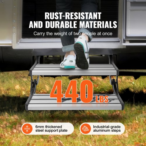 RV Steps 2Step Manual Retractable RV Stairs Foldable 440 LBS Load