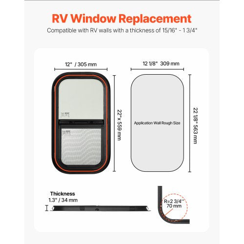 Vertical RV Window 12 W x 22 H Tinted Sliding RV Window with Net Screen