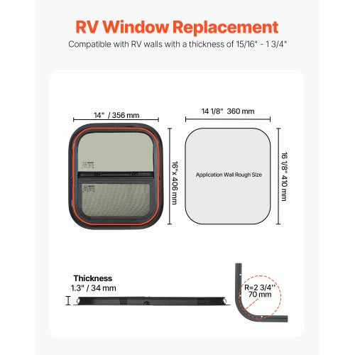 Vertical RV Window 14 W x 16 H Tinted Sliding RV Window with Net Screen