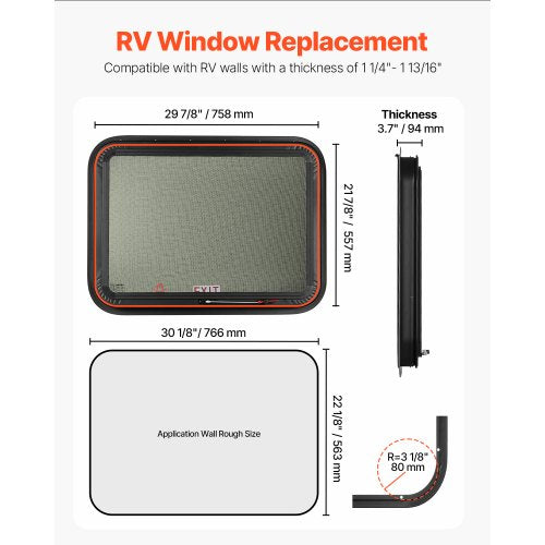 RV Exit Window 30 W x 22 H Tinted RV Window with Net Screen and Trim