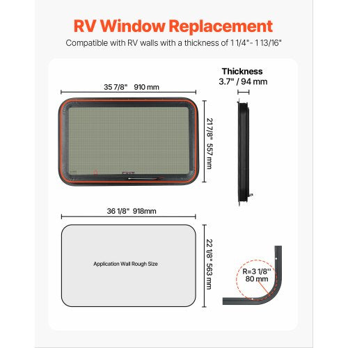 RV Exit Window 36 W x 22 H Tinted RV Window with Net Screen and Trim