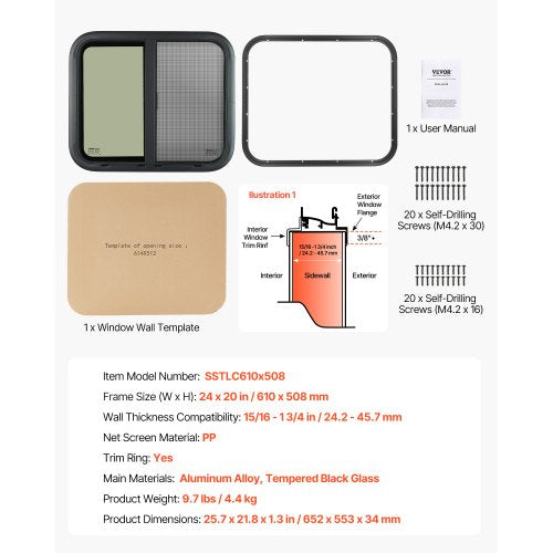 Horizontal RV Window 24 W x 20 H Tinted Sliding RV Window with Net Screen