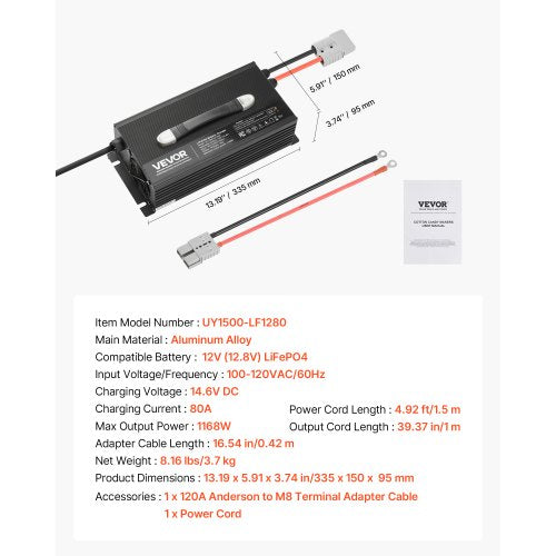 12V 80A Lithium Battery Charger 146V Acdc Lifepo4 Smart With Anderson