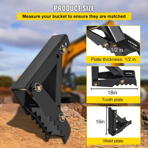 18 Backhoe Thumb 12 Teeth Thickness Heavy Duty Excavator Thumb Black
