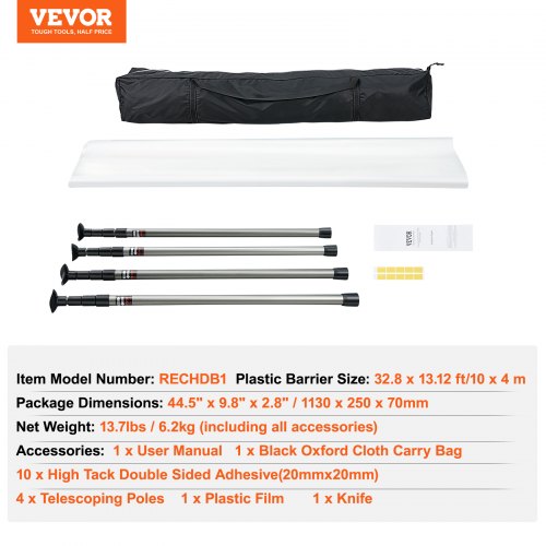 Dust Barrier Poles Carry Bag 10 Ft Poles with 4 Telescoping Poles and 328x1312