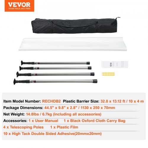 Dust Barrier Poles 12 Ft Dust Barrier System with 4 Telescoping Poles