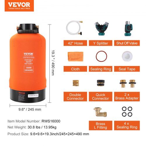 RV Water Softener 16000 Grain Portable Water Softener with 34 Brass