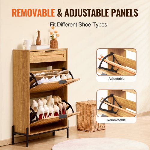 Rattan Shoe Cabinet Narrow Shoe Storage Organizer with 2 Flip Rattan