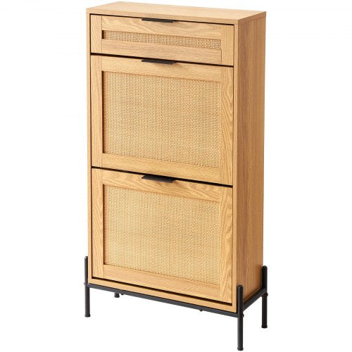Rattan Shoe Cabinet Narrow Shoe Storage Organizer with 2 Flip Rattan
