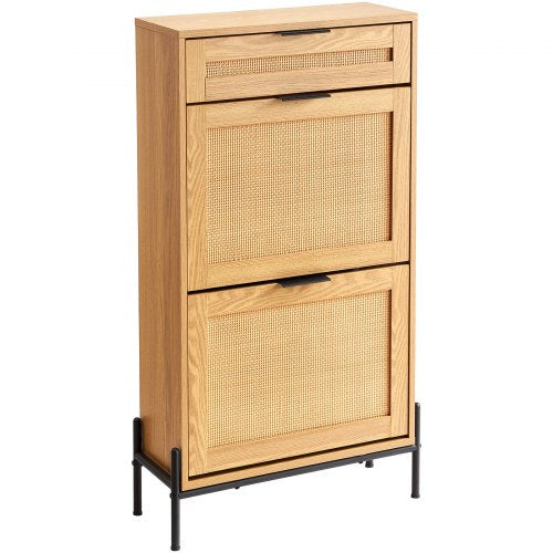 Rattan Shoe Cabinet Narrow Shoe Storage Organizer with 2 Flip Rattan
