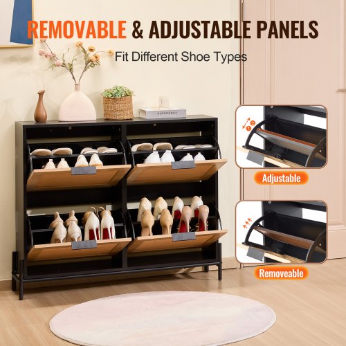 Rattan Shoe Cabinet Narrow Shoe Storage Organizer with 4 Flip Drawers Slim