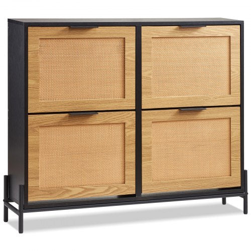 Rattan Shoe Cabinet Narrow Shoe Storage Organizer with 4 Flip Drawers Slim