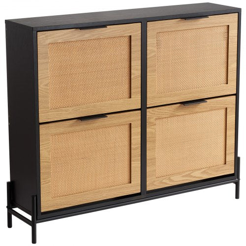 Rattan Shoe Cabinet Narrow Shoe Storage Organizer with 4 Flip Drawers Slim