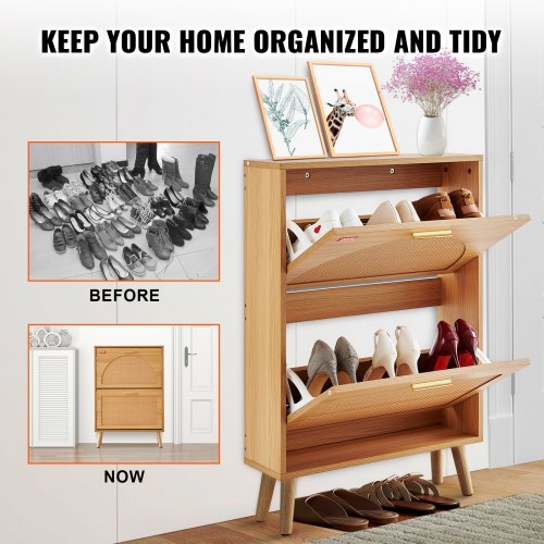 Shoe Cabinet with 2 Flip Drawers Shoe Storage Cabinet for Entryway Free