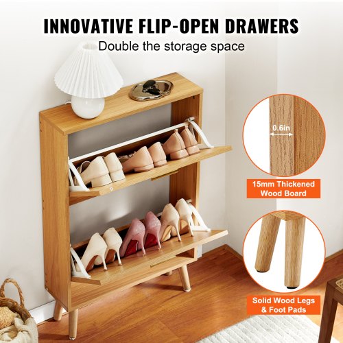Shoe Cabinet with 2 Flip Drawers Shoe Storage Cabinet for Entryway Free