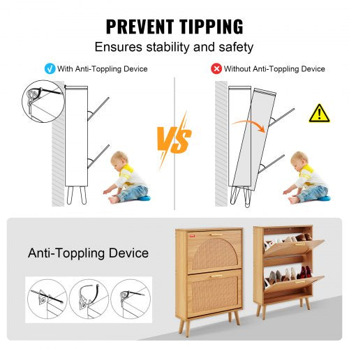 Shoe Cabinet with 2 Flip Drawers Shoe Storage Cabinet for Entryway Free