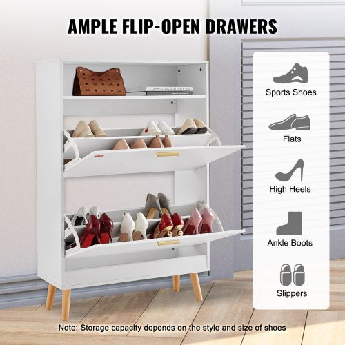 Shoe Cabinet with 2 Flip Drawers Shoe Storage Cabinet for Entryway Free