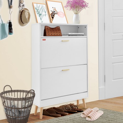 Shoe Cabinet with 2 Flip Drawers Shoe Storage Cabinet for Entryway Free