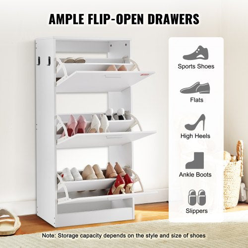 Shoe Cabinet with 3 Flip Drawers Shoe Storage Cabinet for Entryway Free