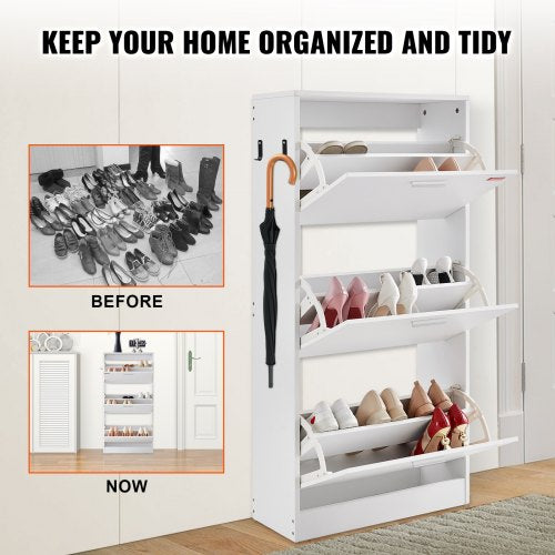 Shoe Cabinet with 3 Flip Drawers Shoe Storage Cabinet for Entryway Free