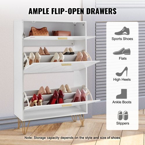 Shoe Cabinet with 3 Flip Drawers Shoe Storage Cabinet for Entryway Free