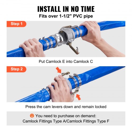 Pool Drain Hose 2 inch by 50 ft Durable PVC Material Includes Aluminum