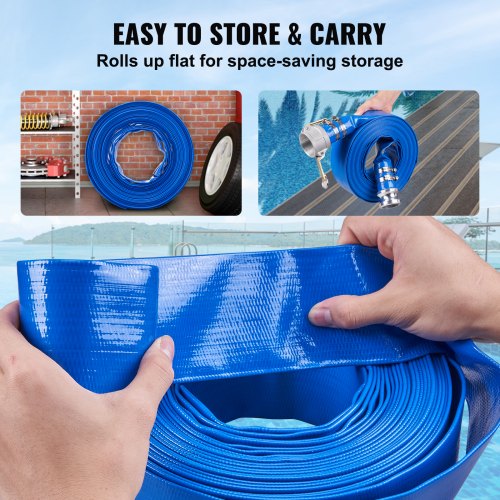 Pool Drain Hose 2 inch by 50 ft Durable PVC Material Includes Aluminum