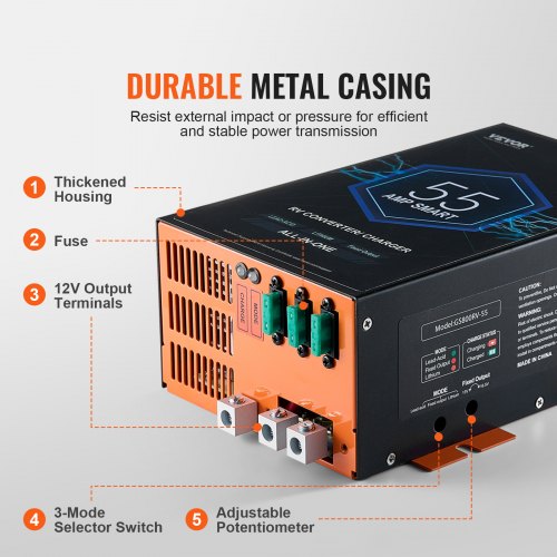 RV Converter 55 Amp 110V AC to 12V DC RV Power Converter Battery Charger