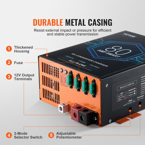 RV Converter 80 Amp 110V AC to 12V DC RV Power Converter Battery Charger