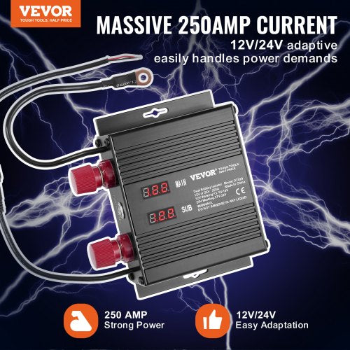 250 AMP Dual Battery Smart Isolator 12V24V Universal VSR Voltage