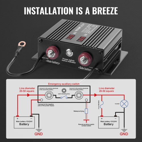 250 AMP Dual Battery Smart Isolator 12V24V Universal VSR Voltage