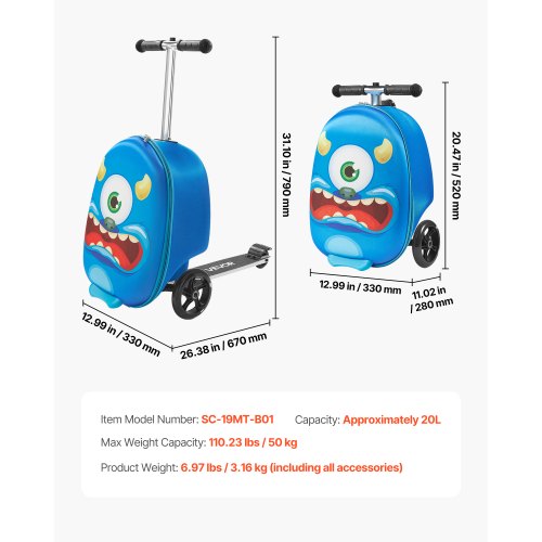 Rideon Luggage 20 L Capacity 20 Inches Kids Scooter Suitcase with Flash