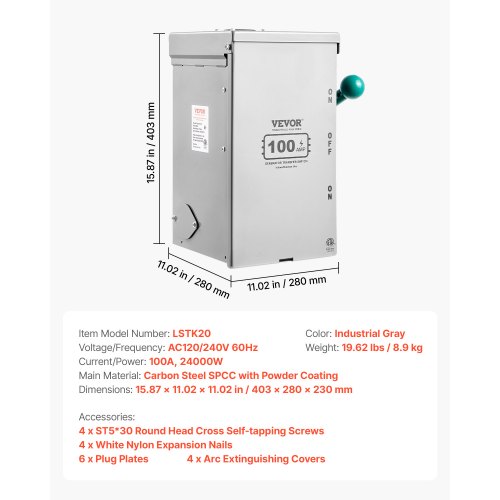 100A Generator Transfer Switch 24000W Manual Transfer Switch Heavy Duty