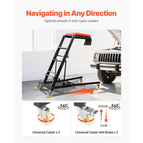 Automotive Top Creeper with Adjustable Height 48 to 76 400 LBS Capacity