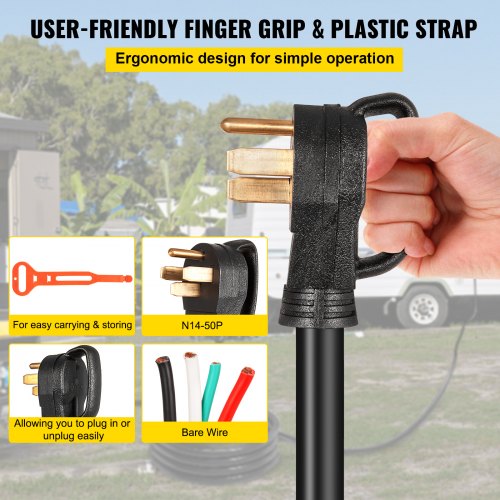 25 50A RV Camp Power Cord Generator Cord 63 81 AWG NEMA 1450P to Bare Wire