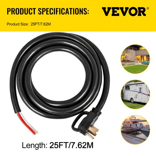 25 50A RV Camp Power Cord Generator Cord 63 81 AWG NEMA 1450P to Bare Wire