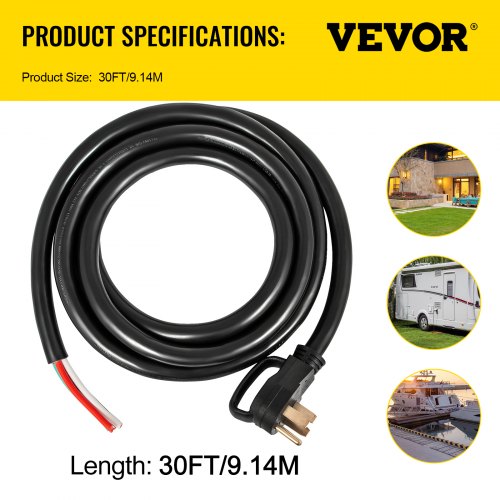 30 50A RV Camp Power Cord Generator Cord 63 81 AWG NEMA 1450P to Bare Wire