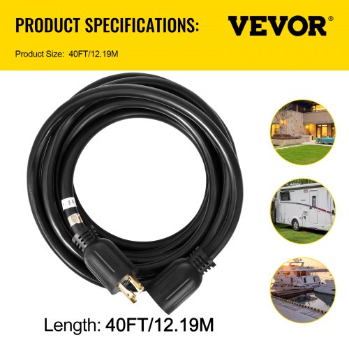 Generator Extension Cord 40 Foot 10 Gauge Extension Wire 30 Amp SJTW Cable