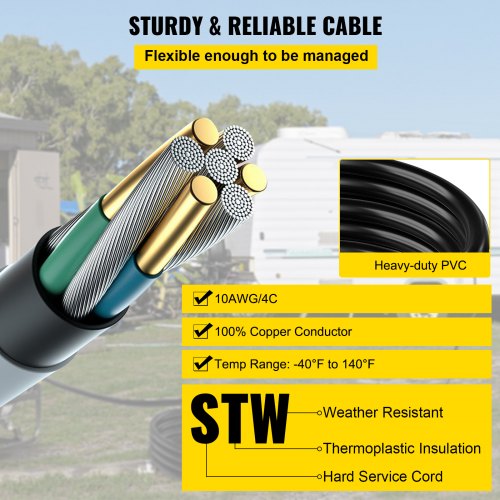 50 FT 30 Amp Generator Extension Cord SJTW 10 AWG 4 Prong NEMA L1430P