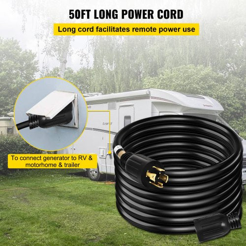 50 FT 30 Amp Generator Extension Cord SJTW 10 AWG 4 Prong NEMA L1430P