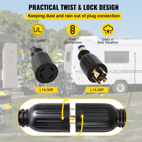 50 FT 30 Amp Generator Extension Cord SJTW 10 AWG 4 Prong NEMA L1430P