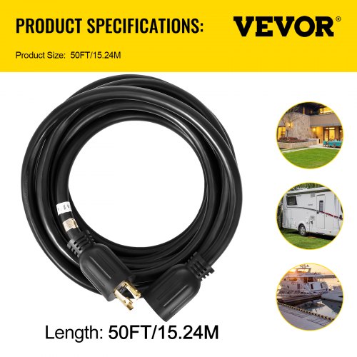 50 FT 30 Amp Generator Extension Cord SJTW 10 AWG 4 Prong NEMA L1430P