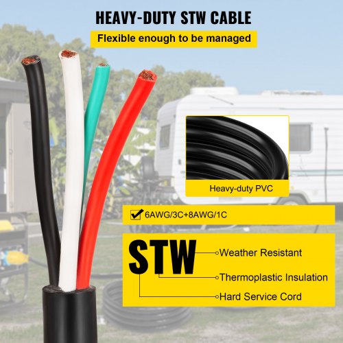 50 50A RV Camp Power Cord Generator Cord 63 81 AWG NEMA 1450P to Bare Wire